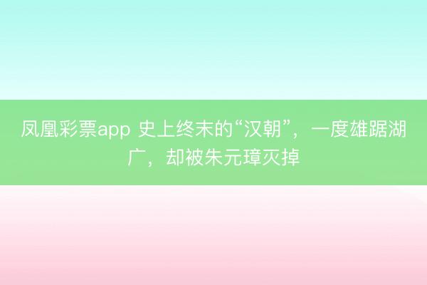 凤凰彩票app 史上终末的“汉朝”，一度雄踞湖广，却被朱元璋灭掉